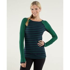 Lululemon Full Tilt Long Sleeve Shirt Womens 4/6 Slalom Stripe Green Navy